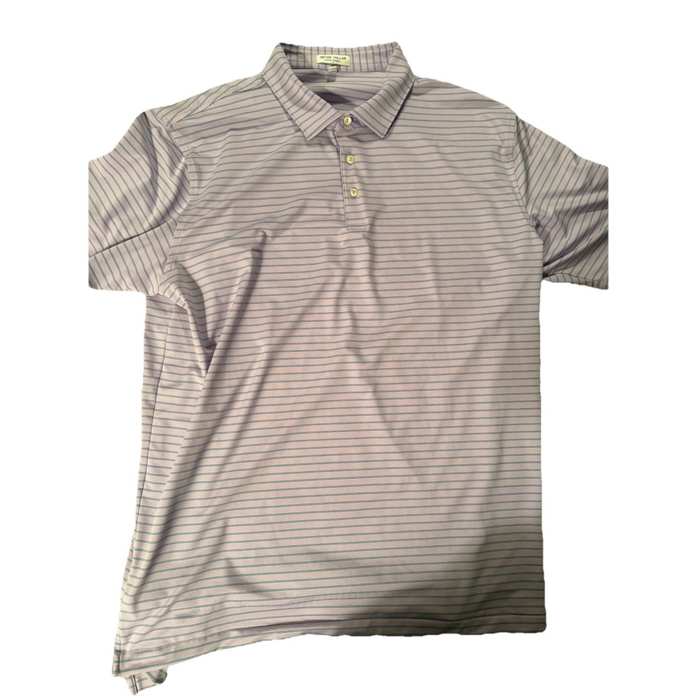 Peter Millar Summer Comfort Golf Polo - pink with blue/white stripes XXL